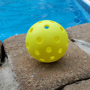 A pickleball on the ground