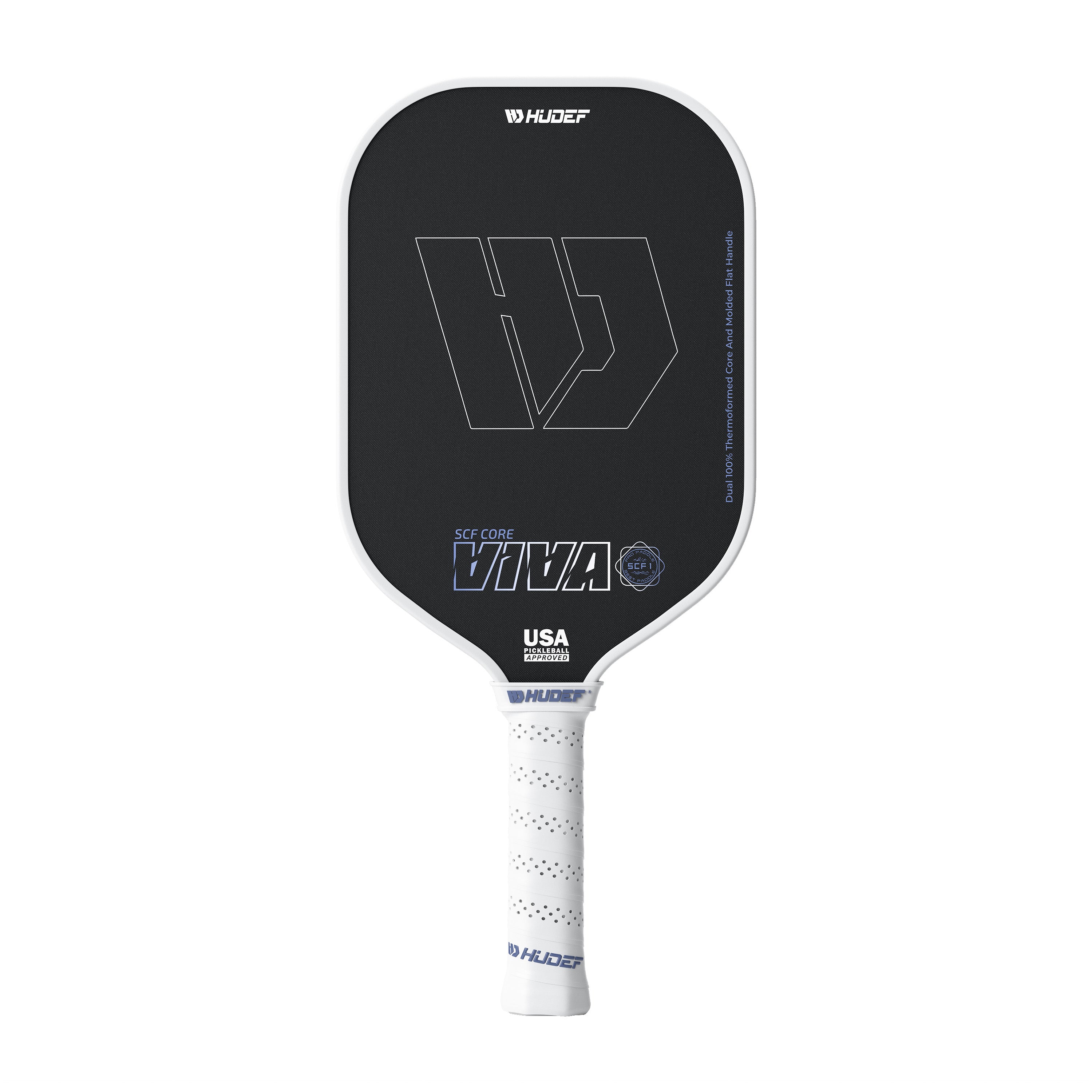 Hudef Viva SCF1 Elongated Pickleball Paddle – White 16mm (USAP Approved)