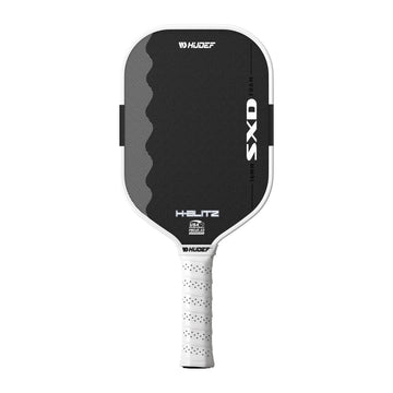 White Hudef H-BLITZ pickleball paddle, front view, standing upright on a white background
